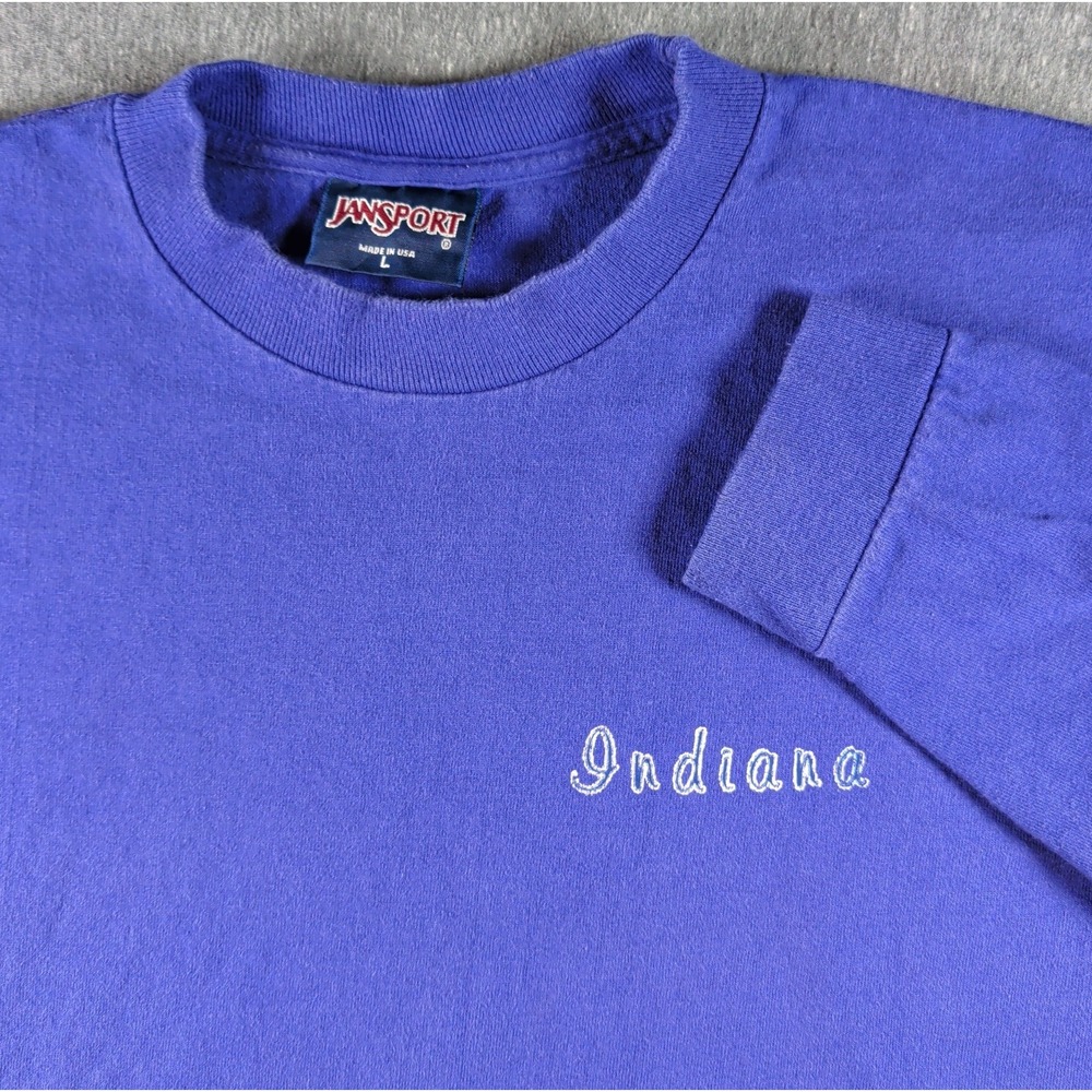 Vtg 90s JANSPORT Indiana University Long Sleeve Shirt Purple Size L Grunge USA